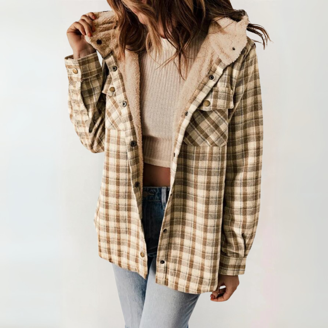 Plaid Sherpa Lined Hooded Button Front Shacket 3