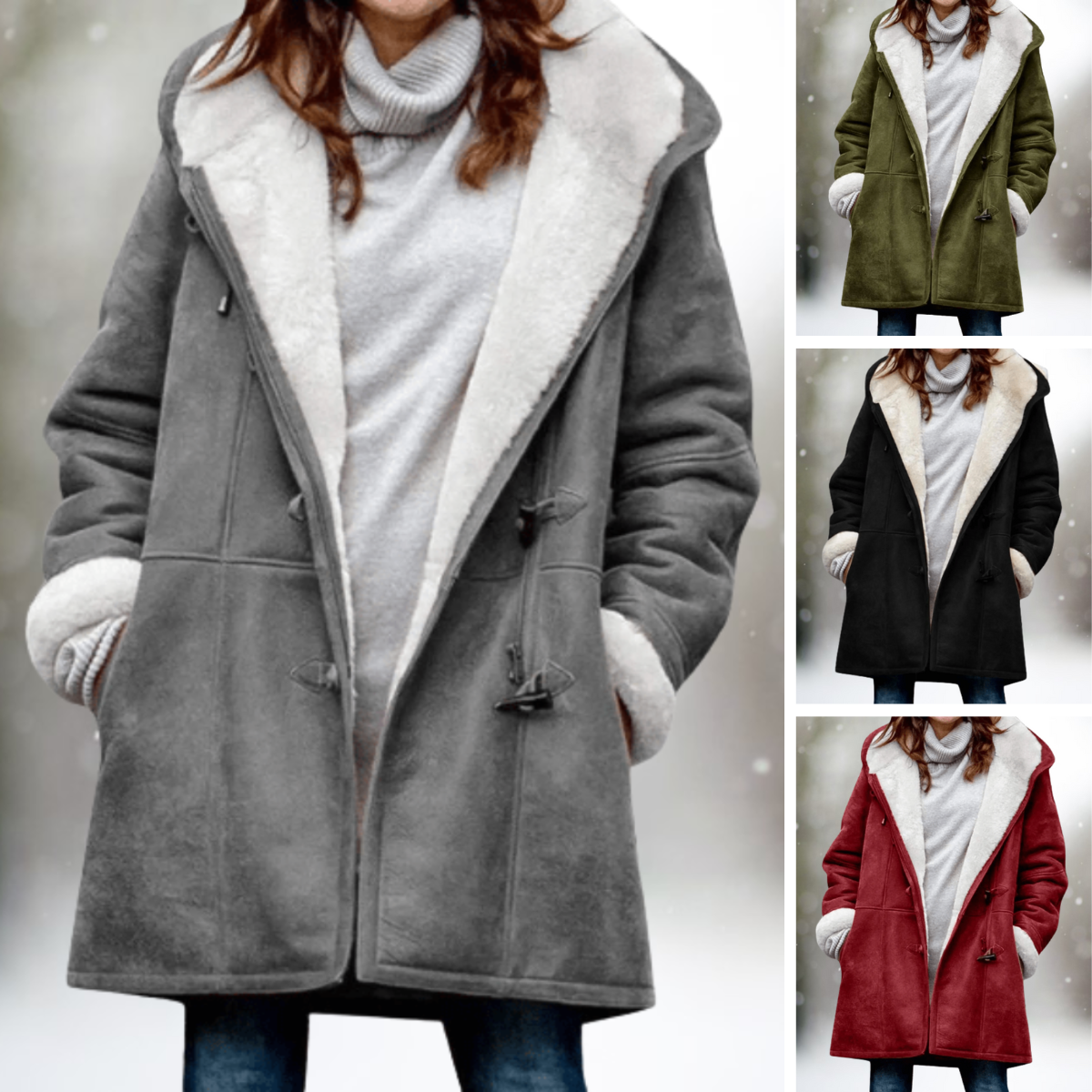 Hooded Fleece Lined Suede-Look Toggle Coat 6
