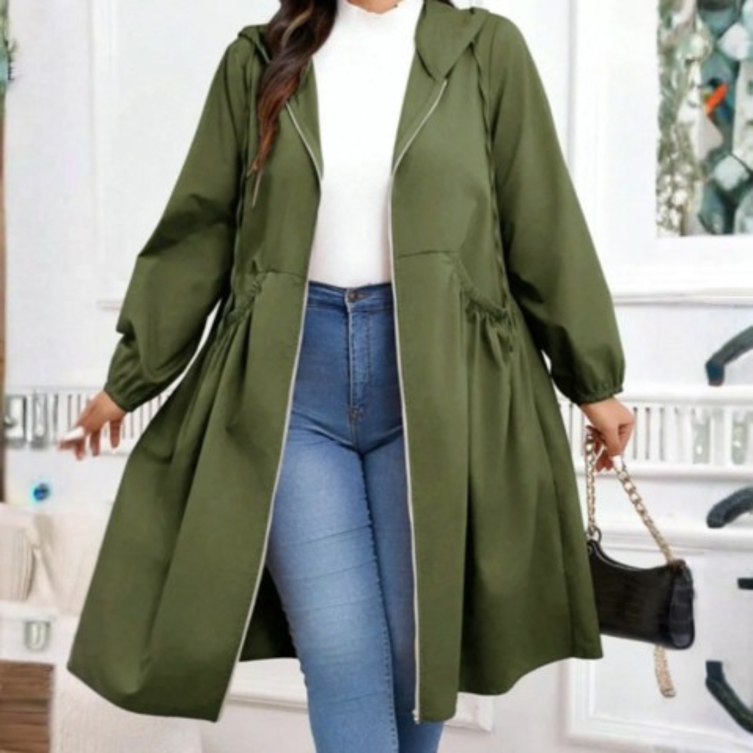 Hooded Zip Front Drawstring Longline Coat 2