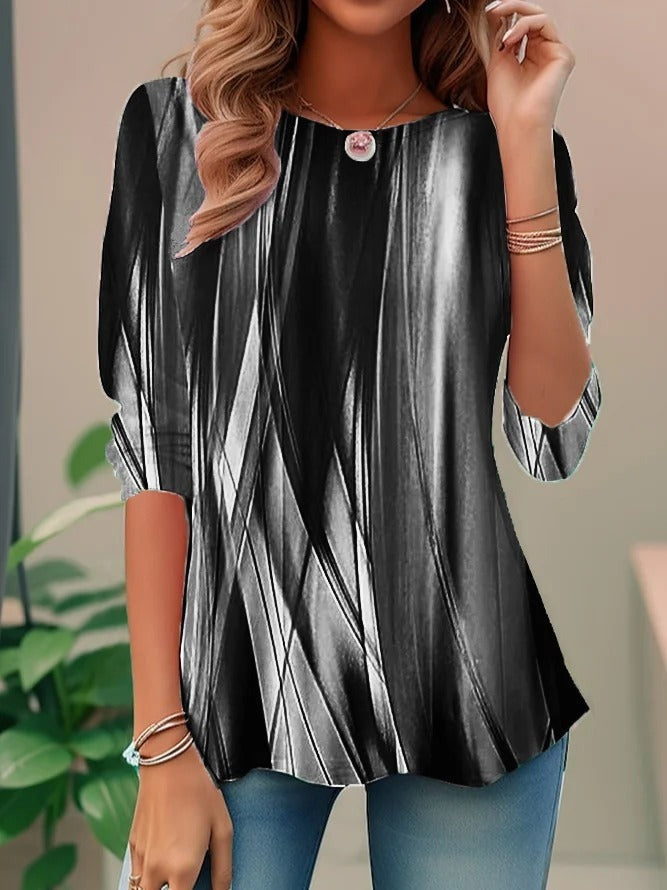 Abstract Stripe Print Crew Neck Long Sleeve Top 3