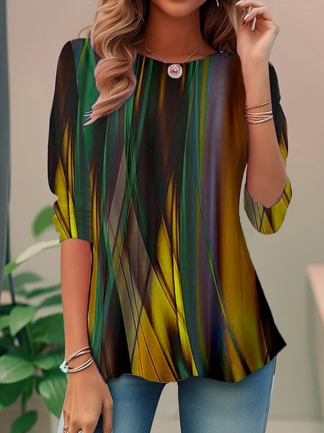Abstract Stripe Print Crew Neck Long Sleeve Top 4