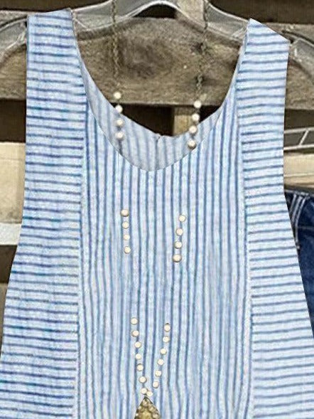 Striped Round Neck Layered Hem Sleeveless Tank Top 3