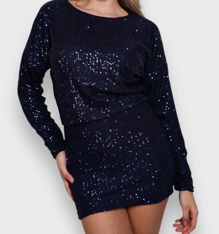 All Over Sequin Mock Neck Long Sleeve Bodycon Mini Party Dress - View 3