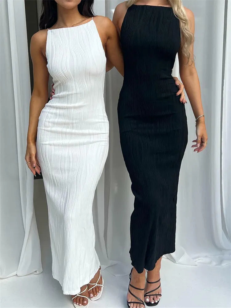 Sleeveless Round Neck Textured Bodycon Maxi Dress 2