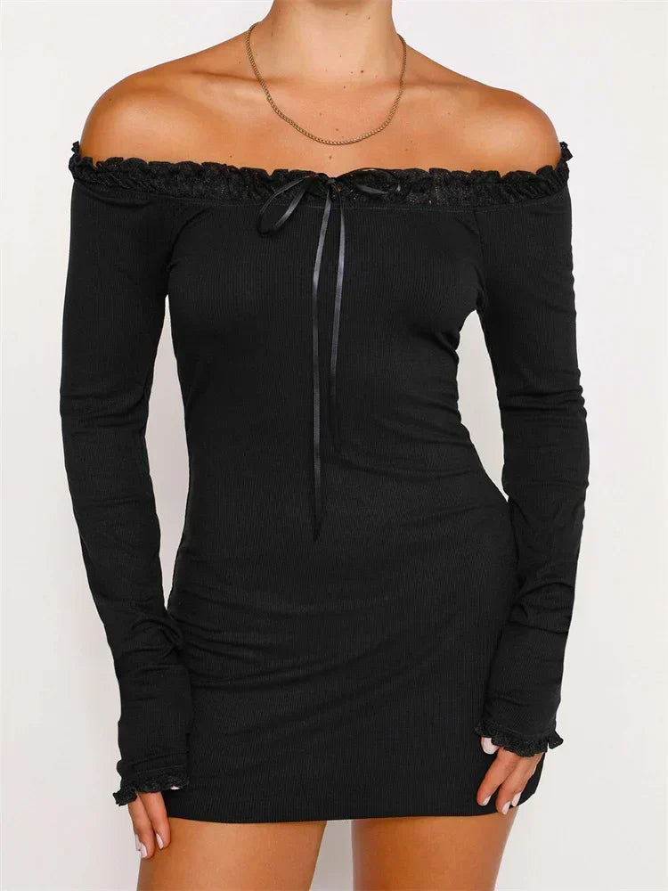 Patchwork Lace Ribbed Mini Dress