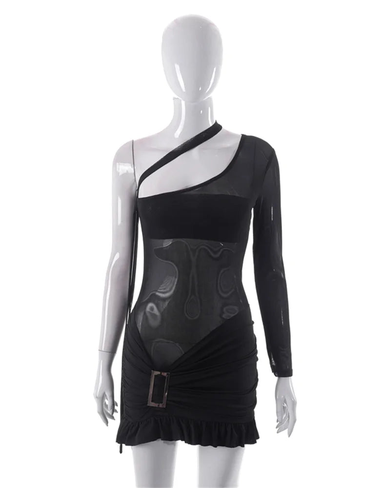 Sheer See Through Long Sleeve Mini Dresses - View 3