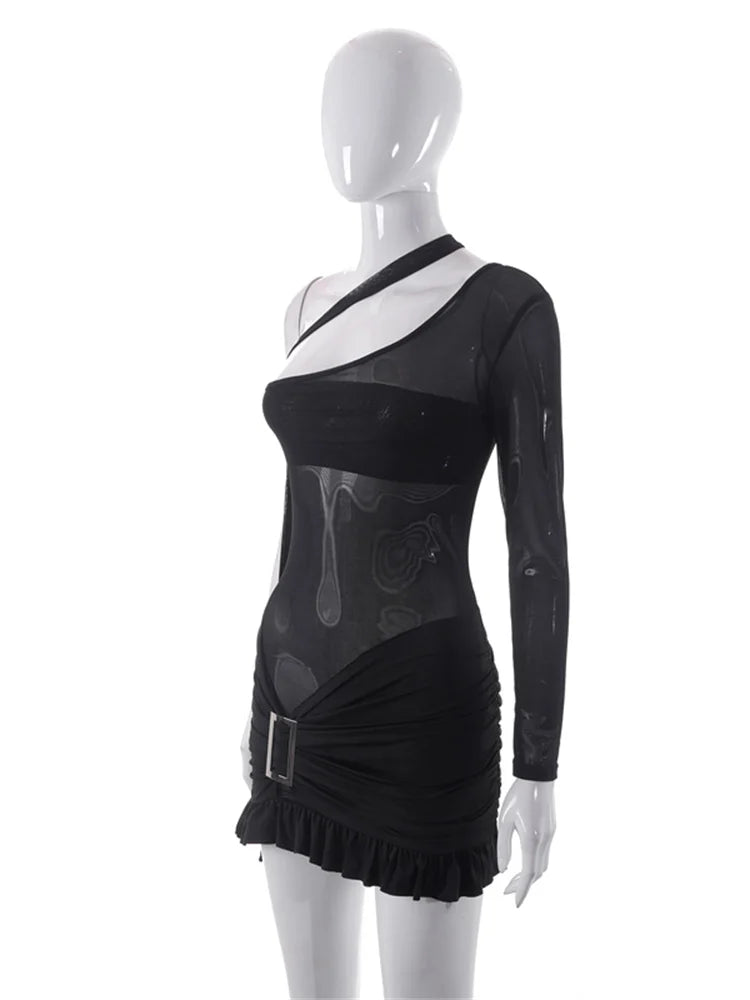 Sheer See Through Long Sleeve Mini Dresses - View 4