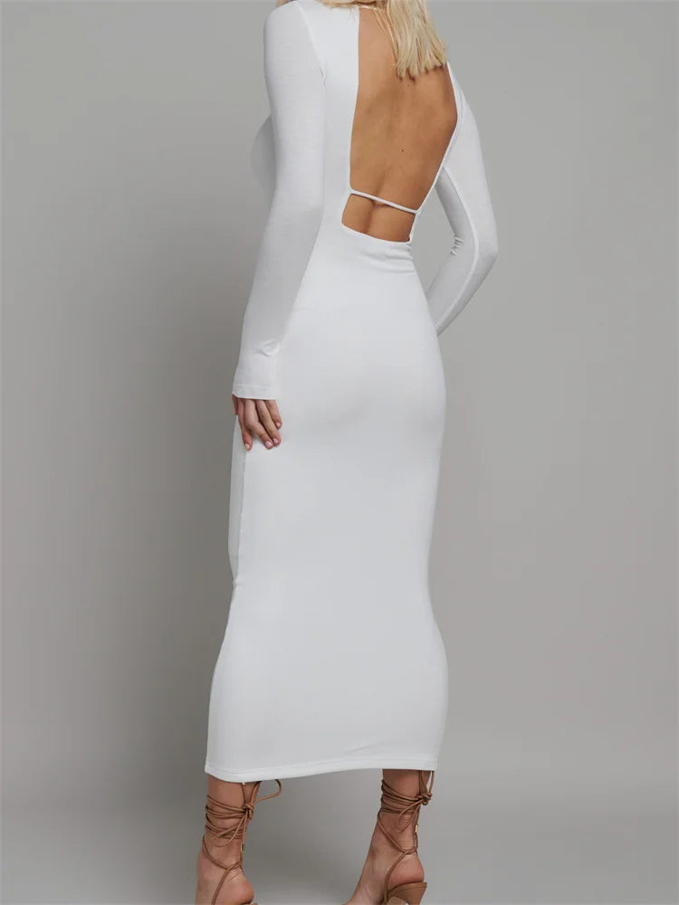 Crew Neck Long Sleeve Keyhole Cut Out Bodycon Maxi Dress 5
