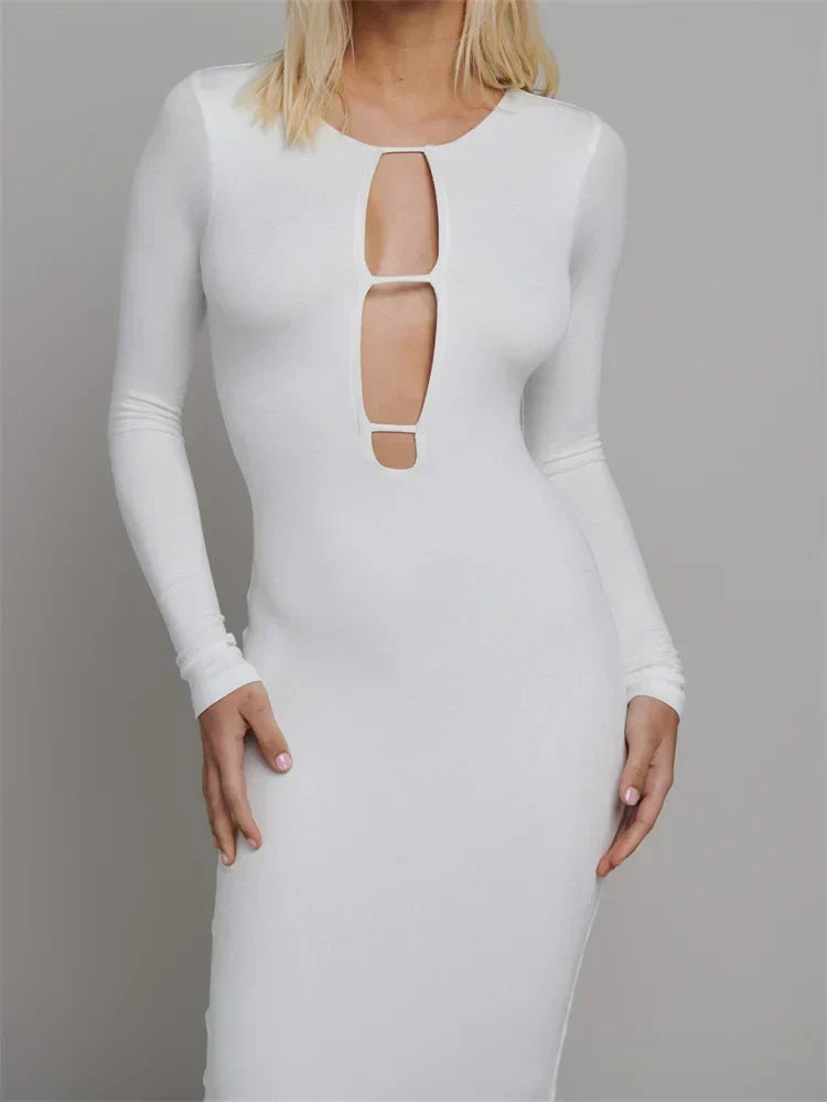 Crew Neck Long Sleeve Keyhole Cut Out Bodycon Maxi Dress 6