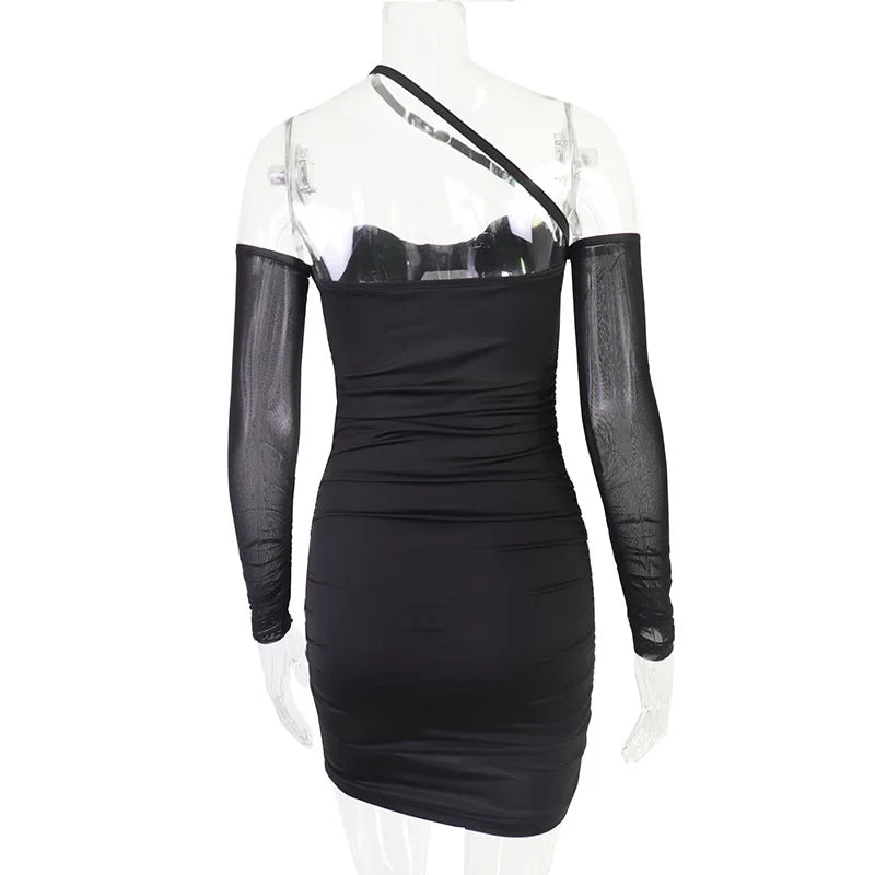 Black Mesh Long Sleeve Mini Dresses - View 4