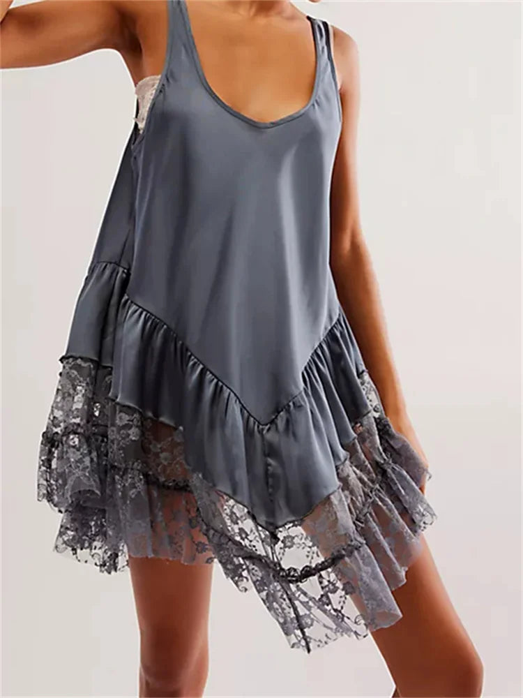 Low Cut Lace Patchwork Mini Dresses - View 6