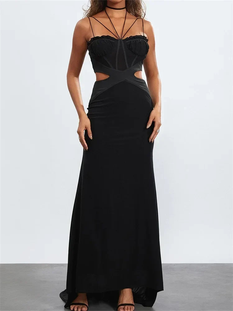 Strappy Sweetheart Corset Mesh Cut Out Mermaid Maxi Dress 3