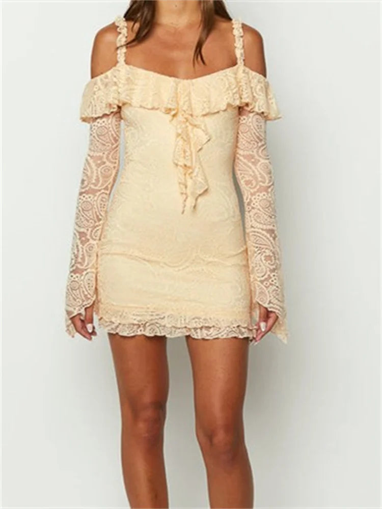 Romantic Lace OffShoulder Ruffled Mini Dresses - View 5