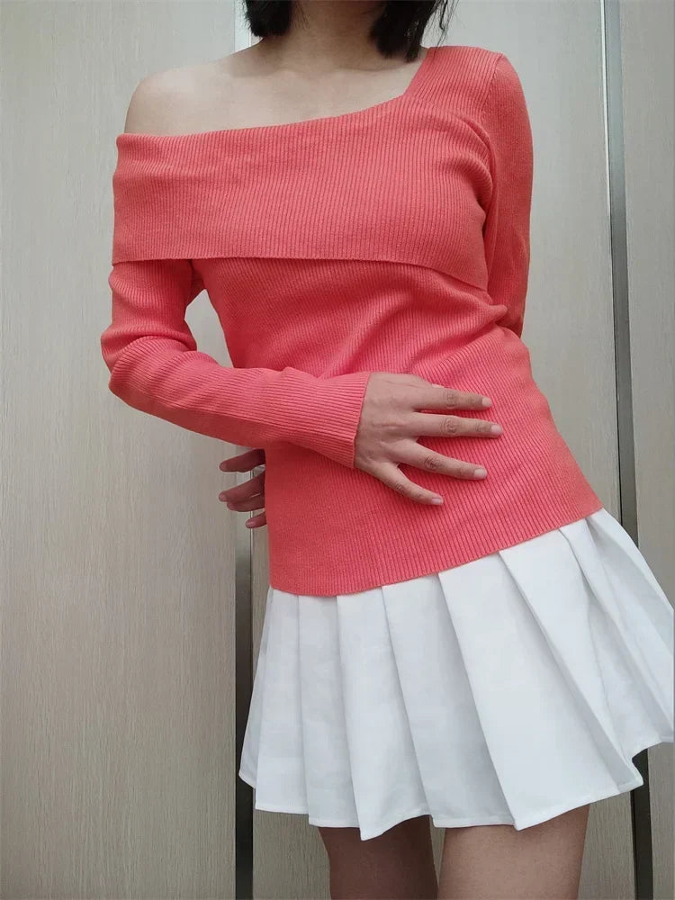 Off-the-Shoulder Ribbed Long Sleeve Top