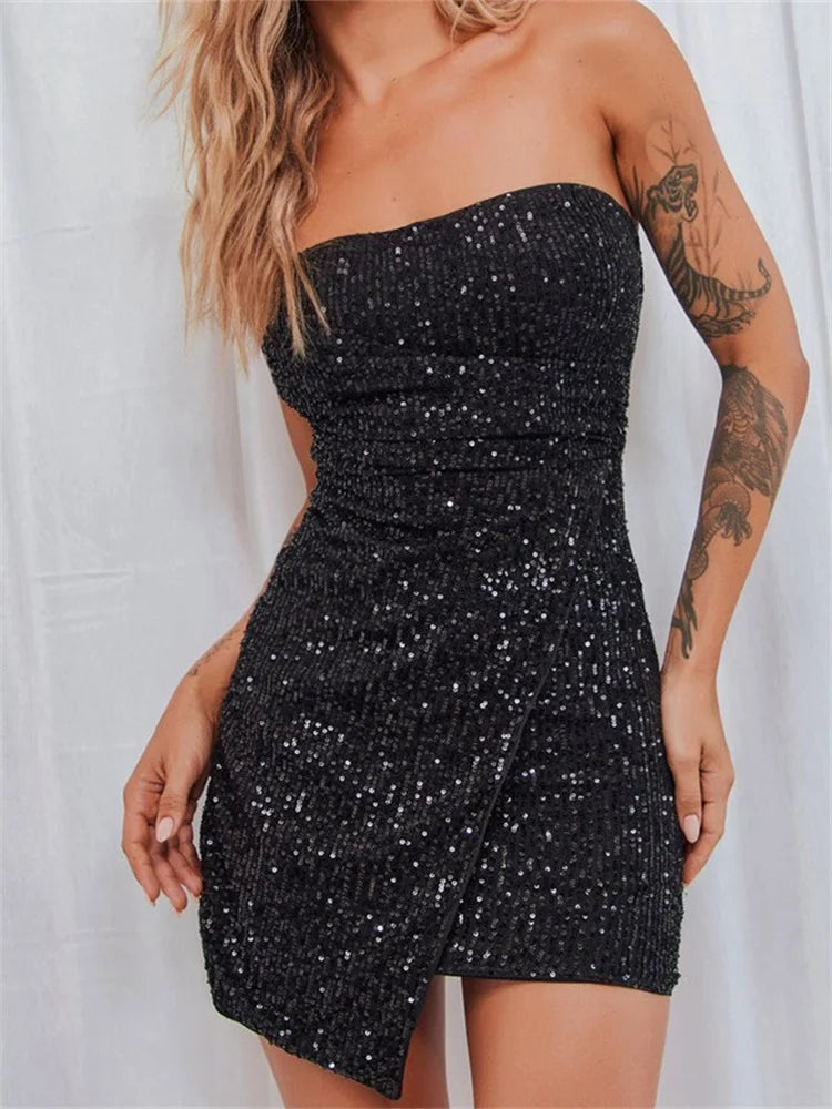 Strapless Sequin Wrap Hem Bodycon Mini Dress - View 6