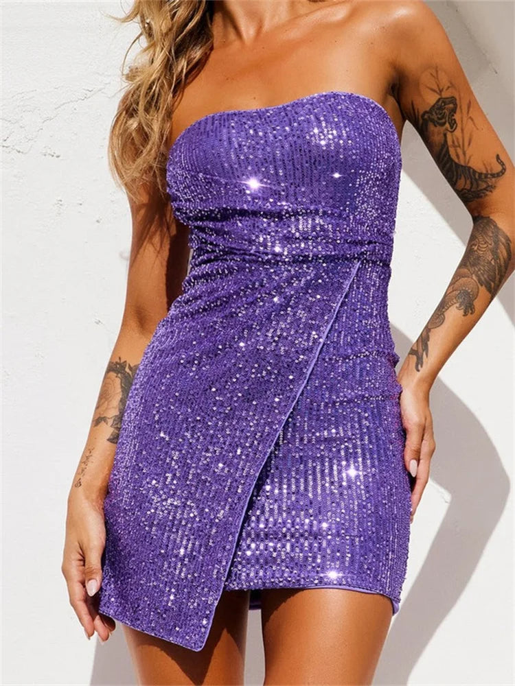 Strapless Sequin Wrap Hem Bodycon Mini Dress - View 3