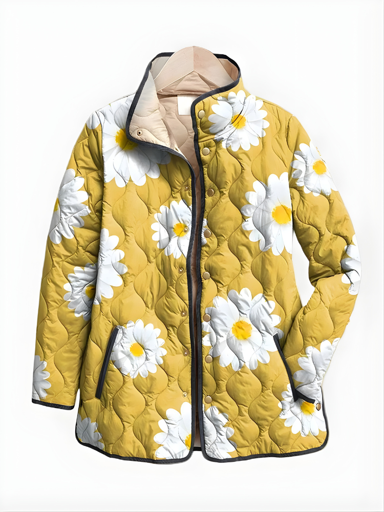 Floral Quilted Stand Collar Open Front Jacket 6