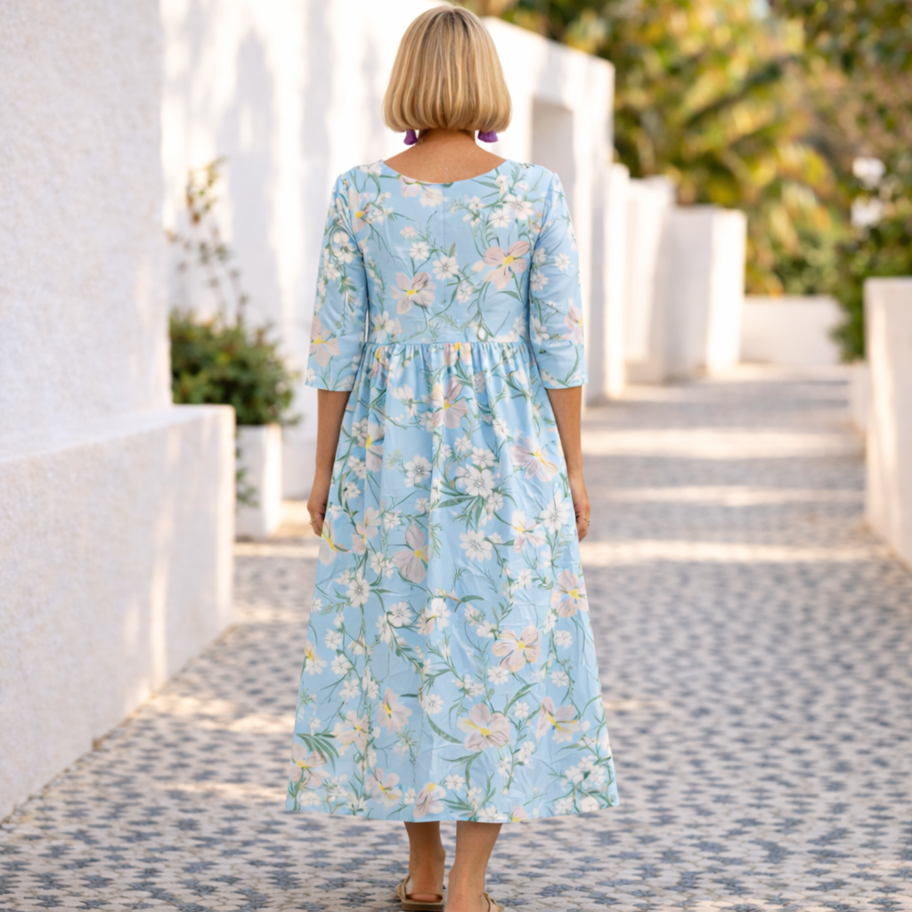 Floral Round Neck Half Sleeve Empire Midi Dress 2