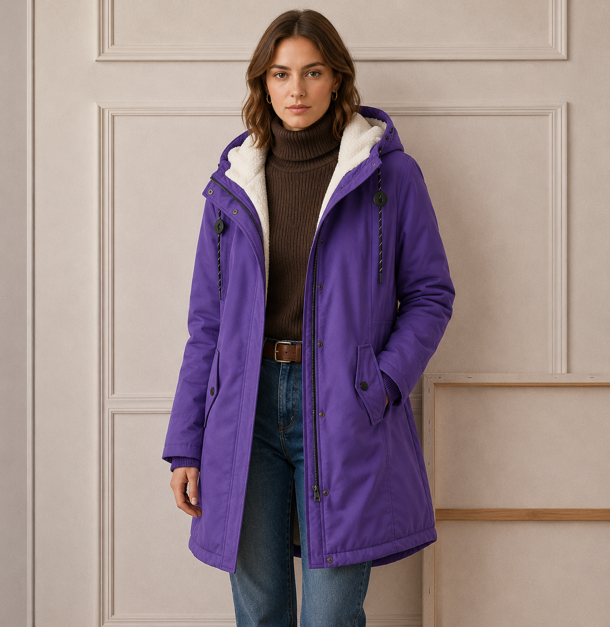 Hooded Sherpa Lined Zip Front Utility Parka Jacket 6