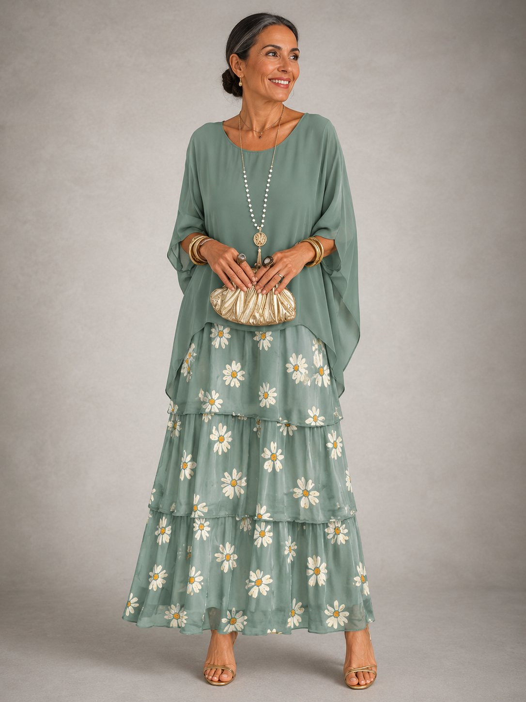 Round Neck Flutter Sleeve Tiered Chiffon Maxi Dress 9