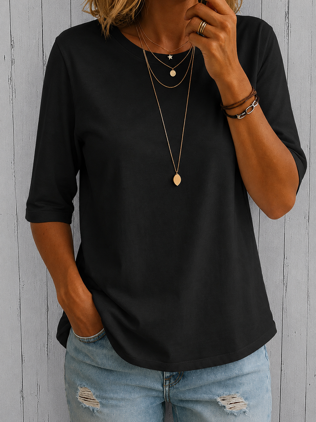 Round Neck Half Sleeve Basic Tee Top 4