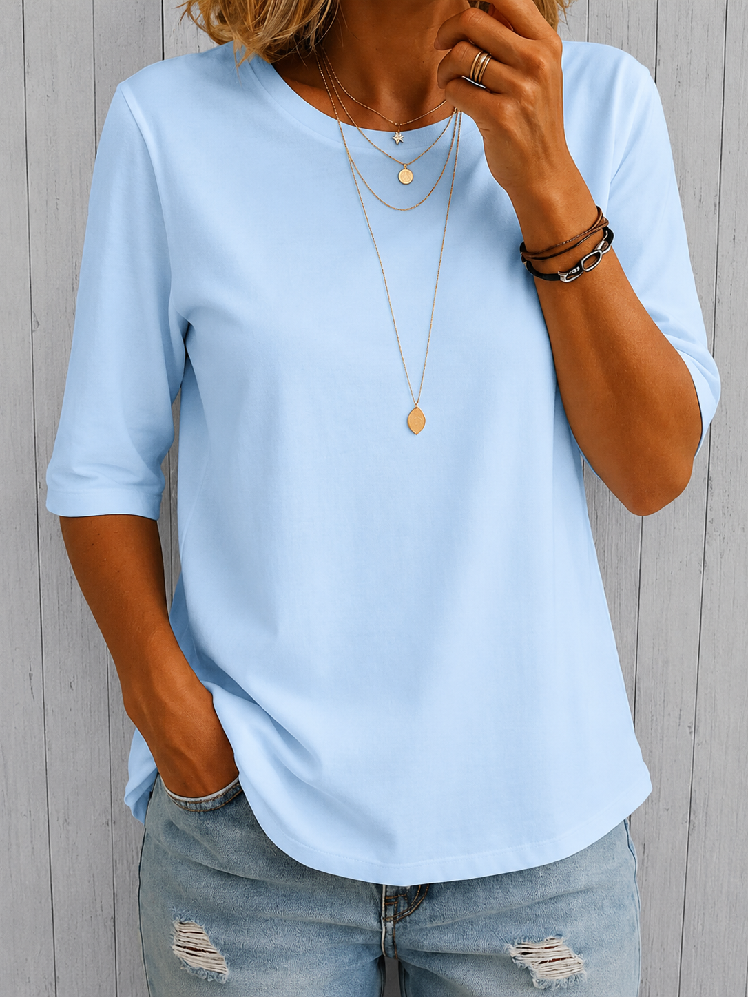 Round Neck Half Sleeve Basic Tee Top 3
