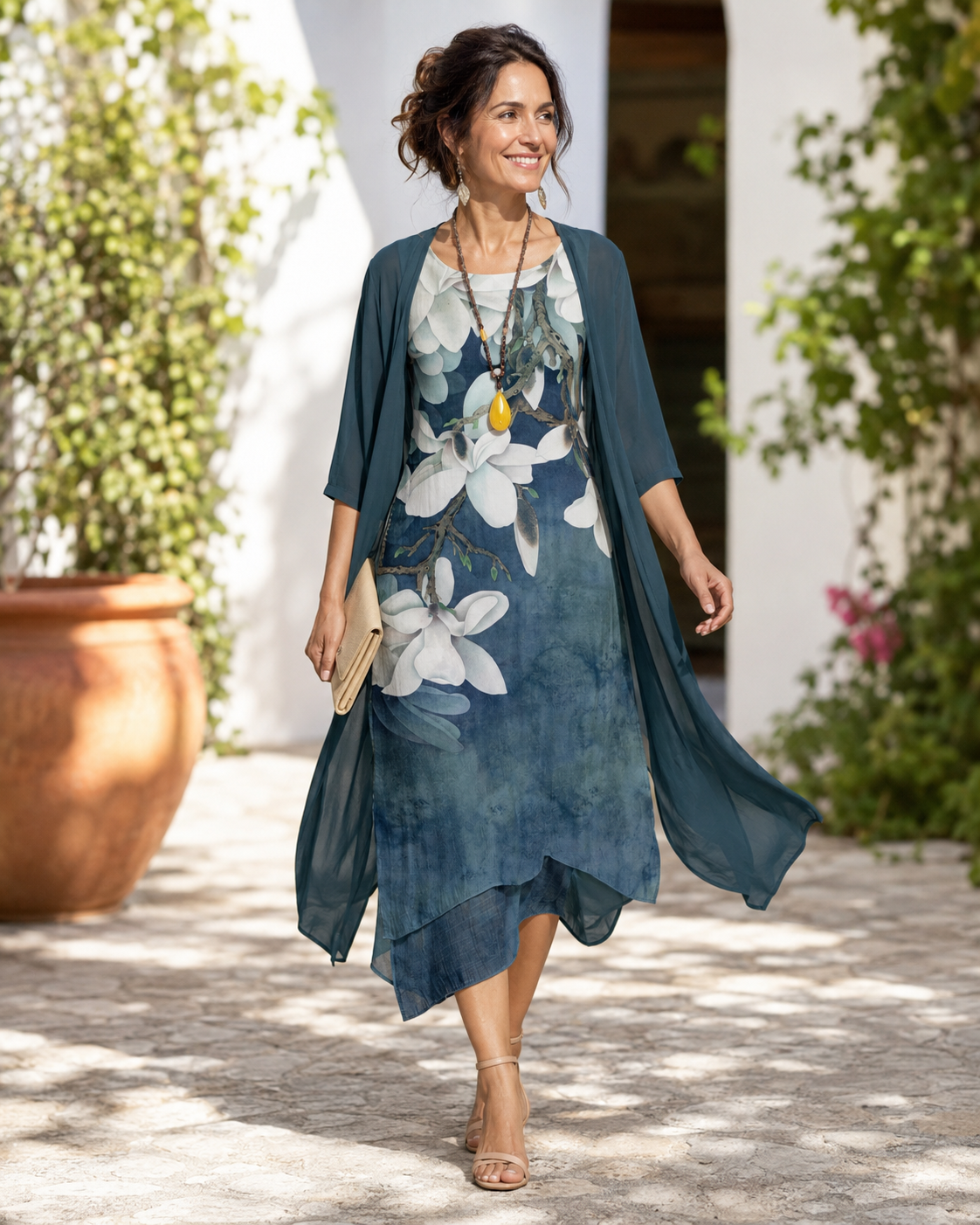 Floral Print Dress and Sheer Duster Two Piece Set 3