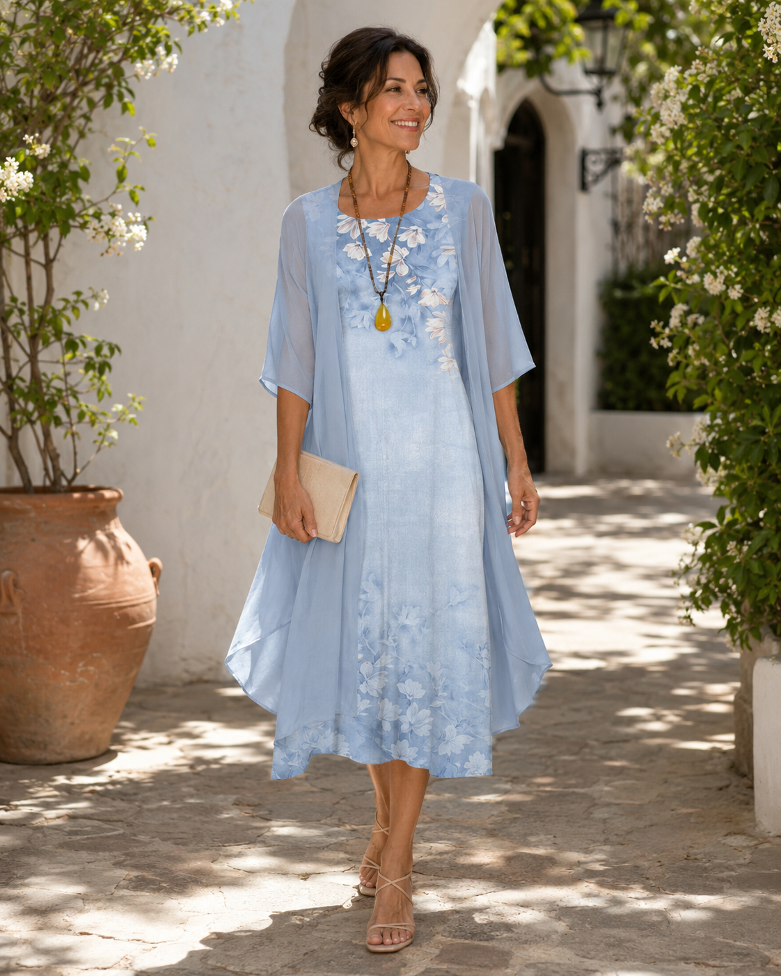 Floral Print Sleeveless Midi Dress and Sheer Duster Two Piece Set 2