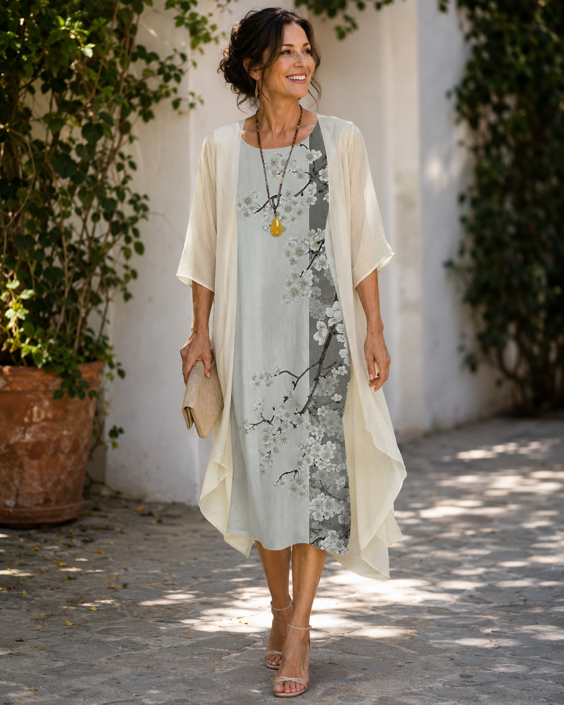 Metallic Shimmer Slip Dress and Sheer Duster Two Piece Set 3