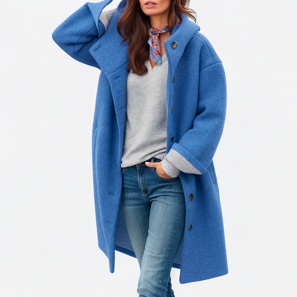 Hooded Button Front Longline Wool Look Coat 5