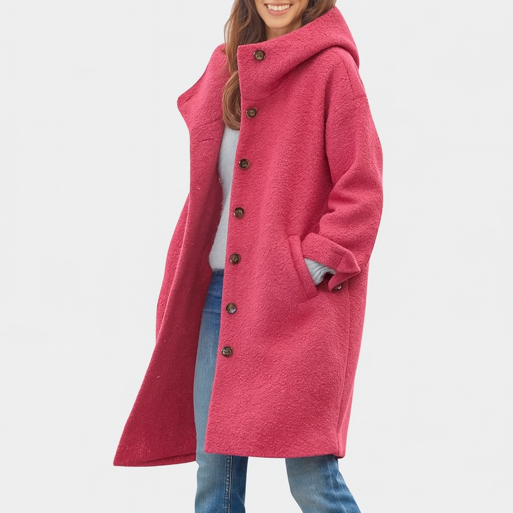 Hooded Button Front Longline Wool Look Coat 9