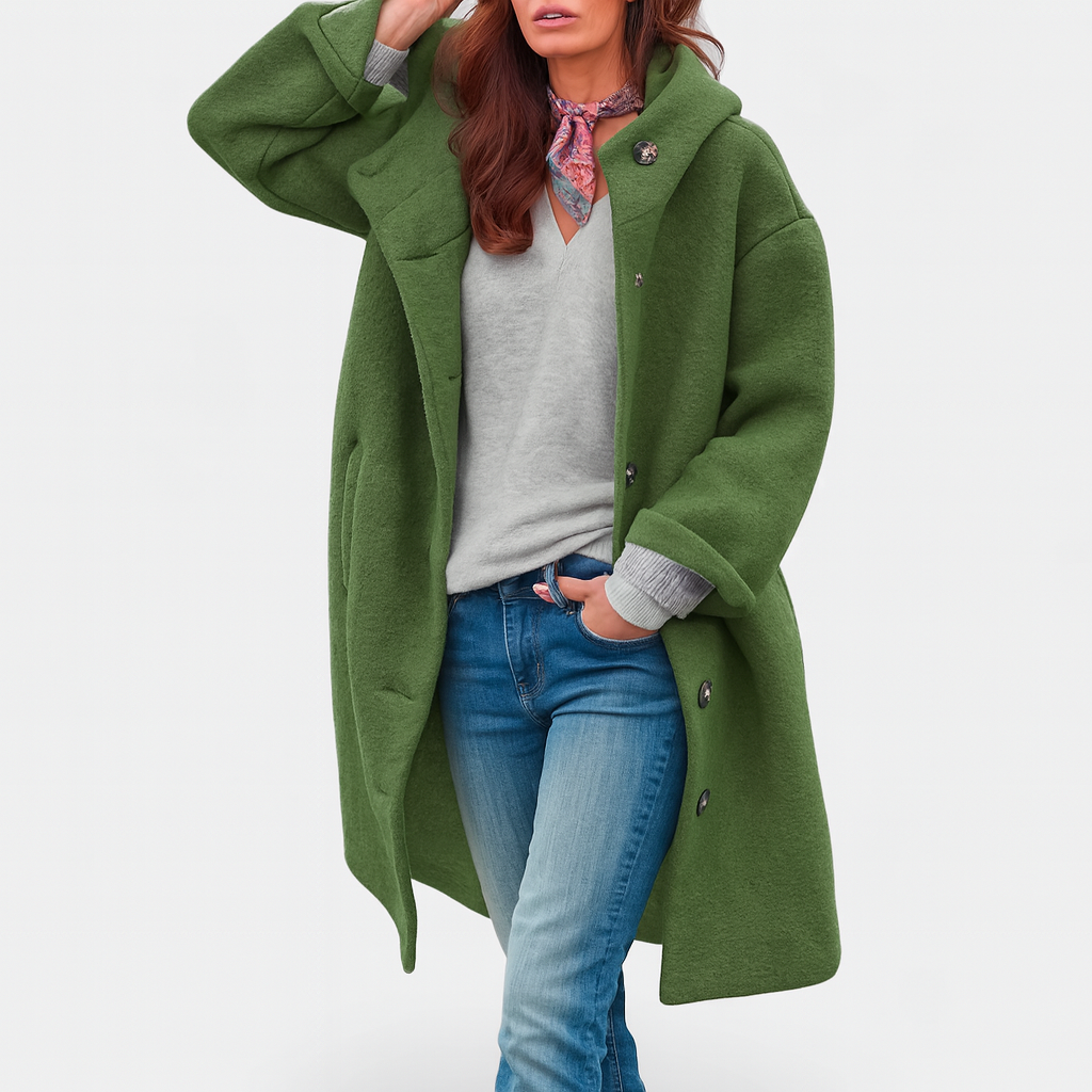 Hooded Button Front Longline Wool Look Coat 2