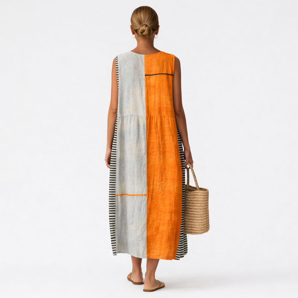 Striped Colorblock Round Neck Sleeveless Midi Dress 3