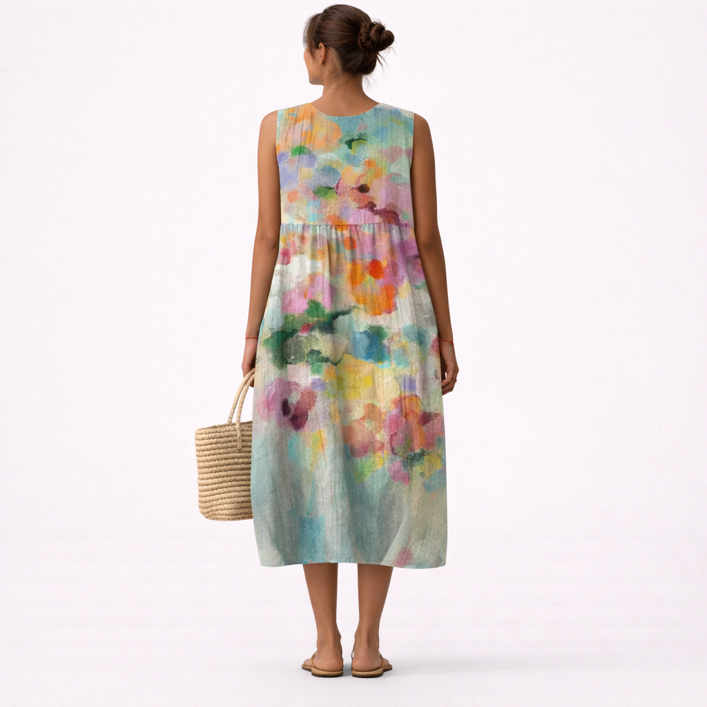 Round Neck Sleeveless Floral Print Tiered Midi Dress 4