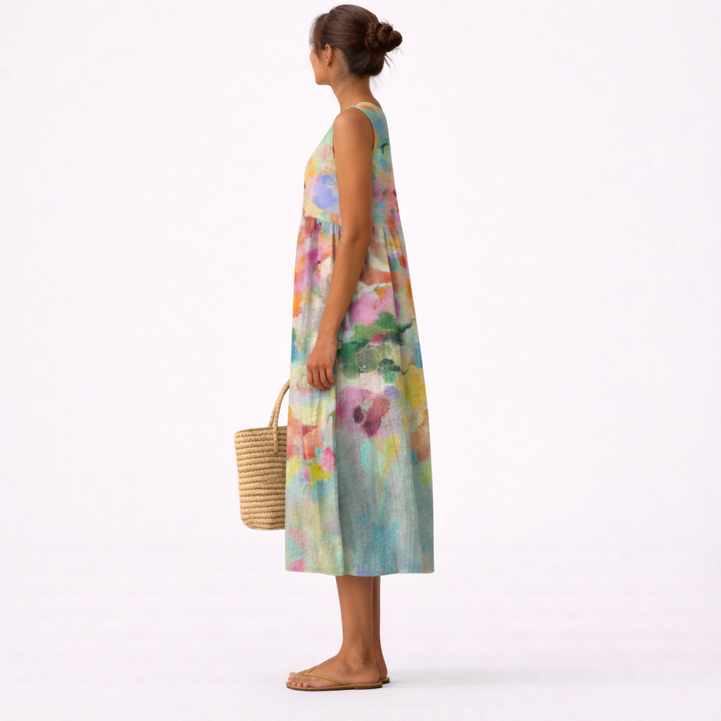 Round Neck Sleeveless Floral Print Tiered Midi Dress 3