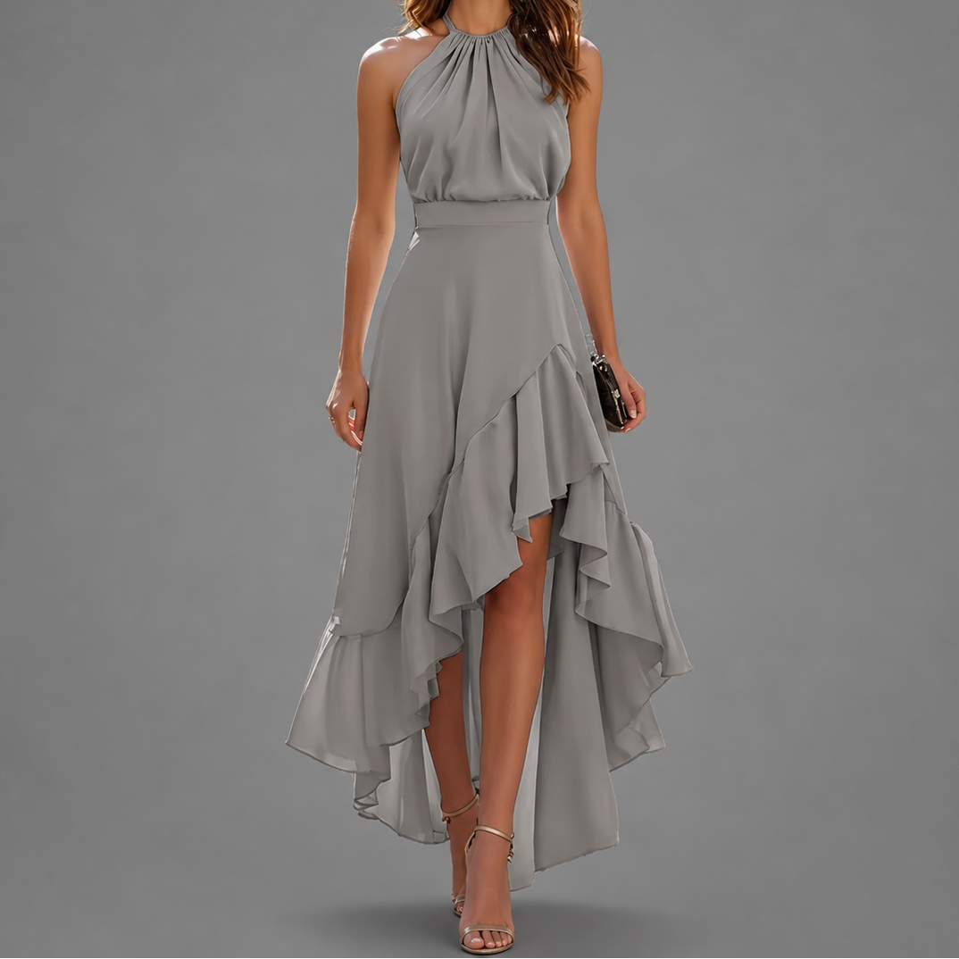 Halter Neck High Low Ruffle Maxi Dress 3
