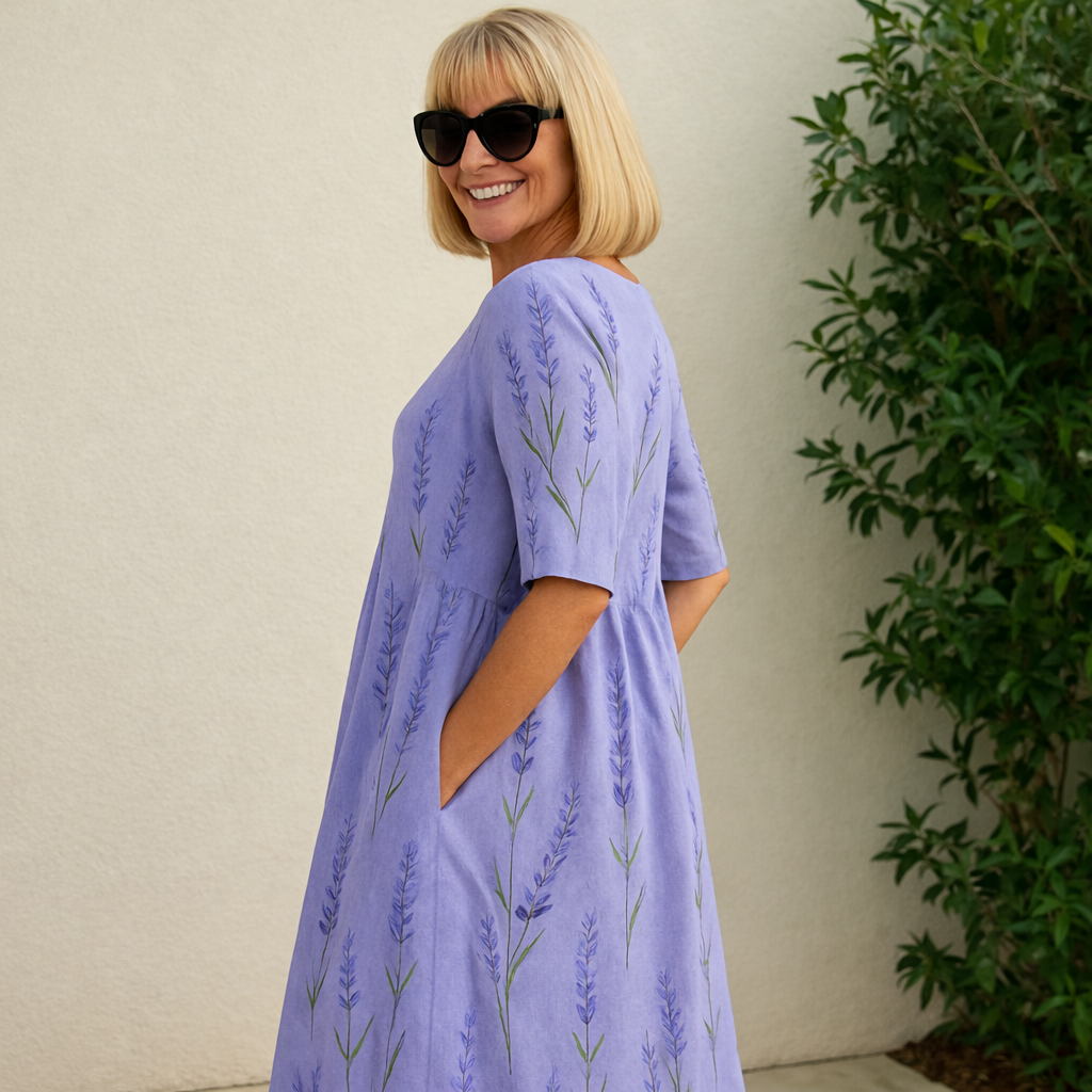 Floral Embroidered Round Neck Half Sleeve A-Line Midi Dress 5