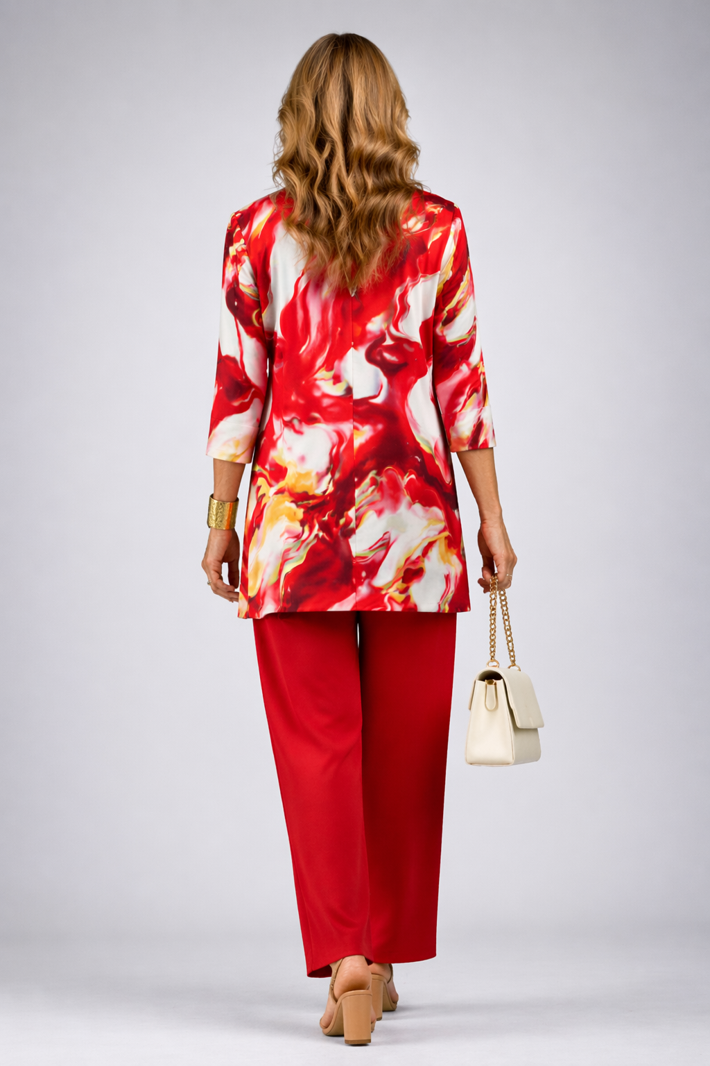 Swirl Print Longline Cardigan Tank and Pants Three Piece Set 2
