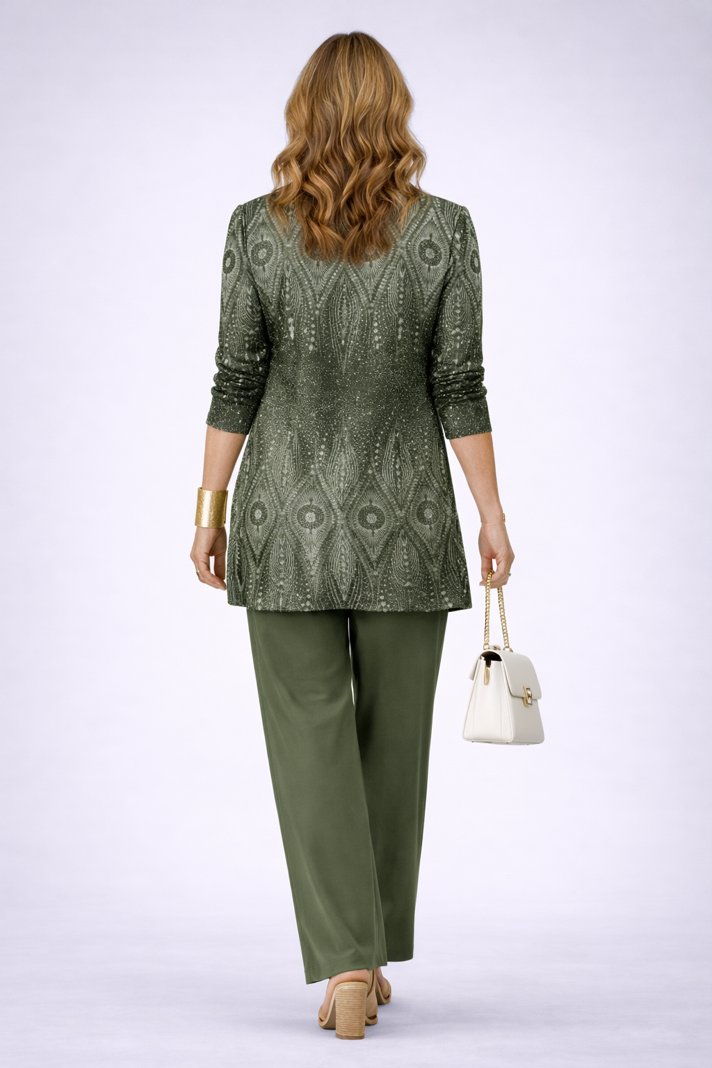 Ikat Print Longline Cardigan Tank and Pants Three Piece Set 3