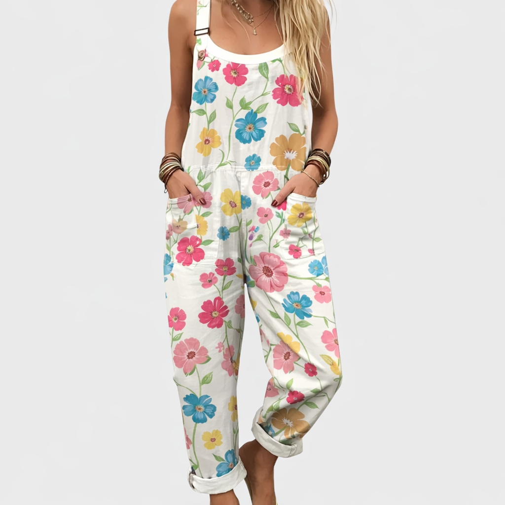 Floral Print Sleeveless Wide Leg Overall Jumpsuit