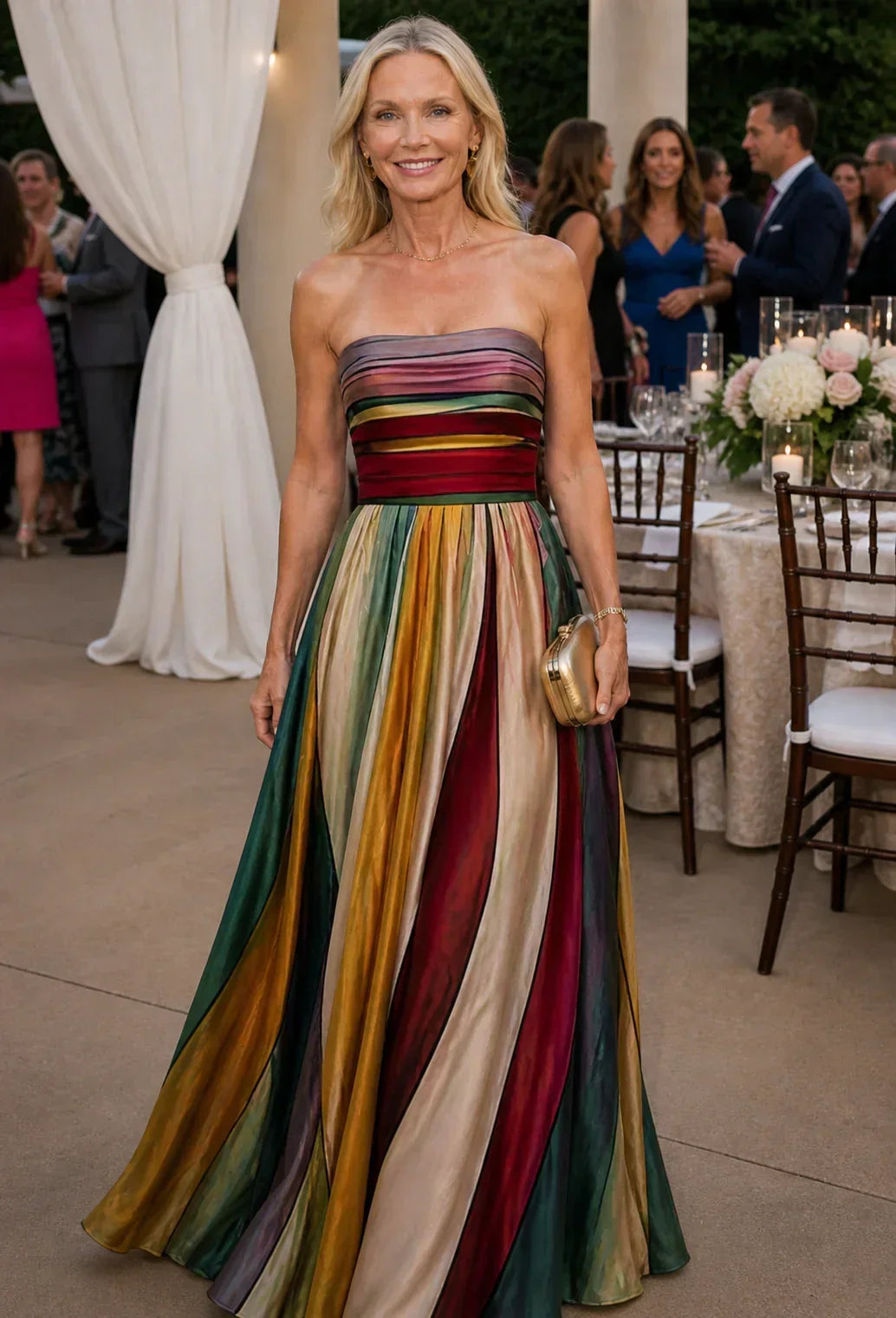 Striped Strapless A-Line Maxi Gown 2