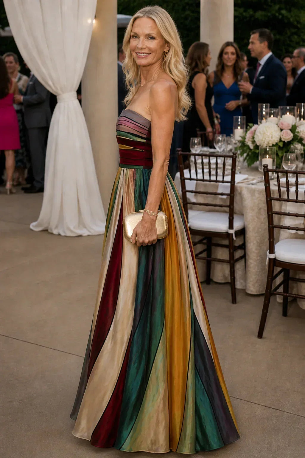 Striped Strapless A-Line Maxi Gown 3