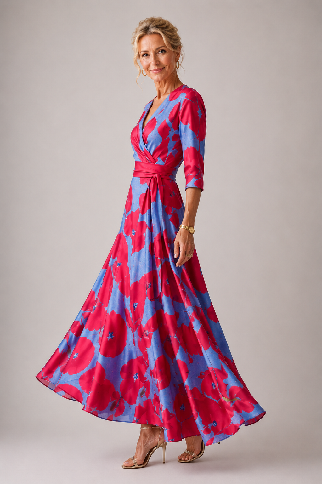 Floral V-Neck Wrap Tie Waist Maxi Dress 2
