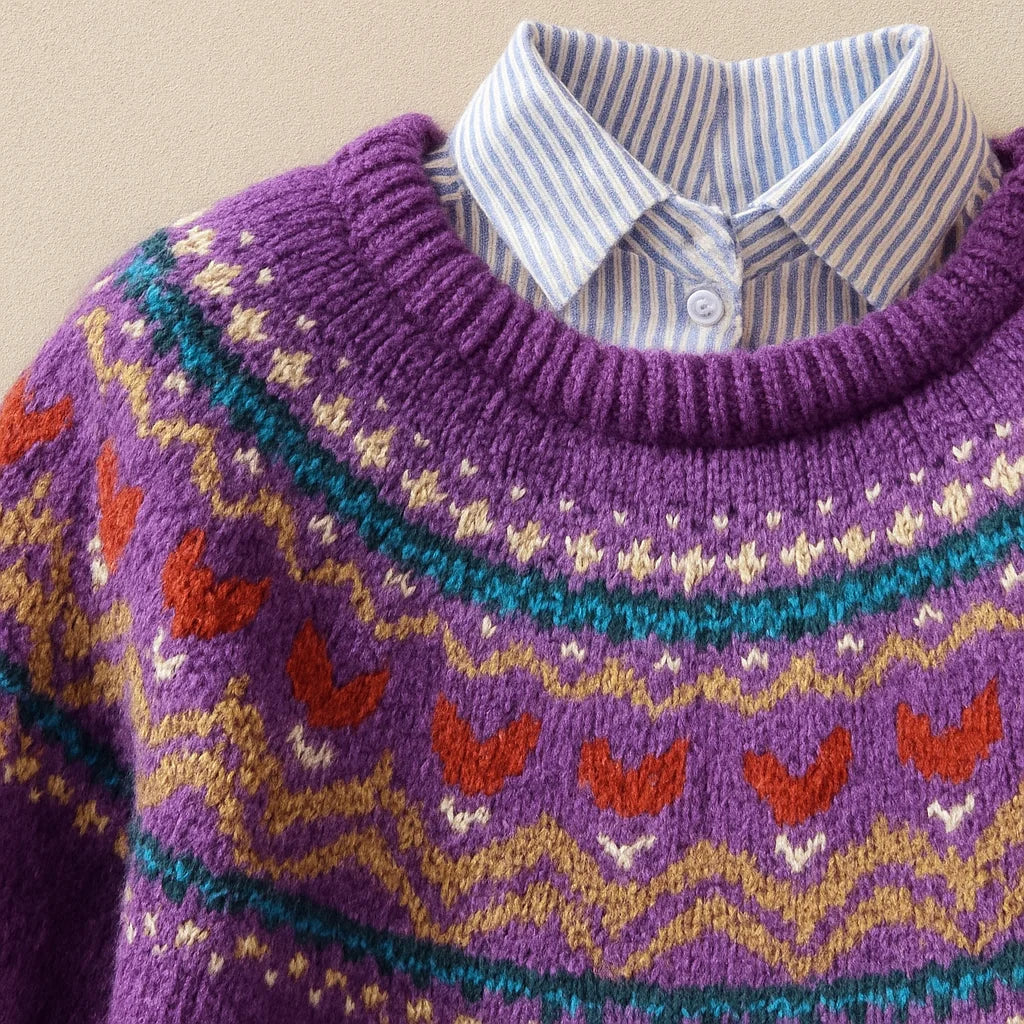 Turtleneck Long Sleeve Fair Isle Knit Sweater 10
