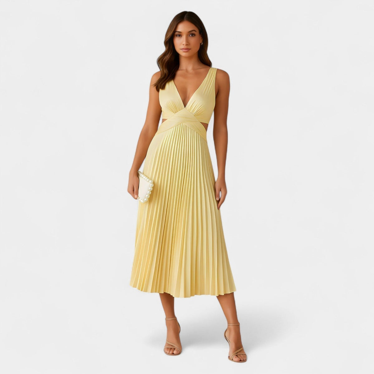 Pleated V-Neck Cut Out Sleeveless Midi Dress 6