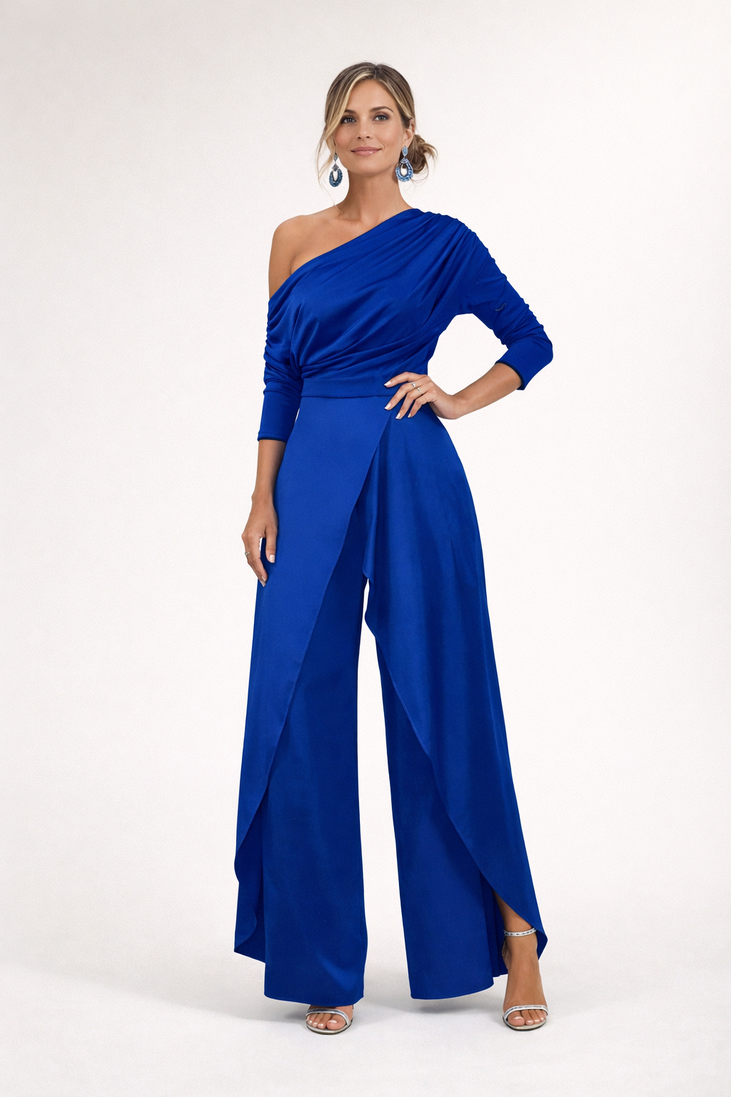 One Shoulder Long Sleeve Wide Leg Slit Jumpsuit 6