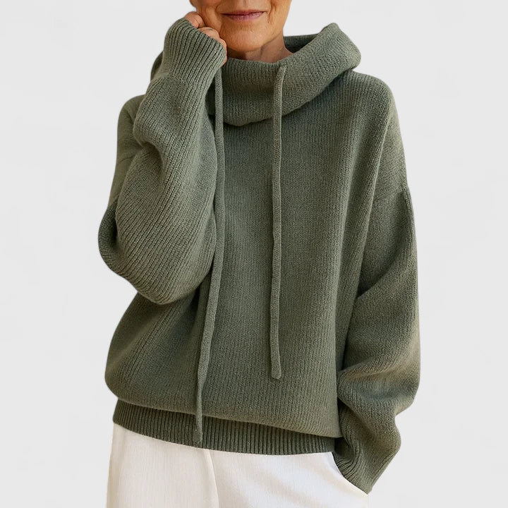 Funnel Hooded Drawstring Oversized Knit Sweater 2
