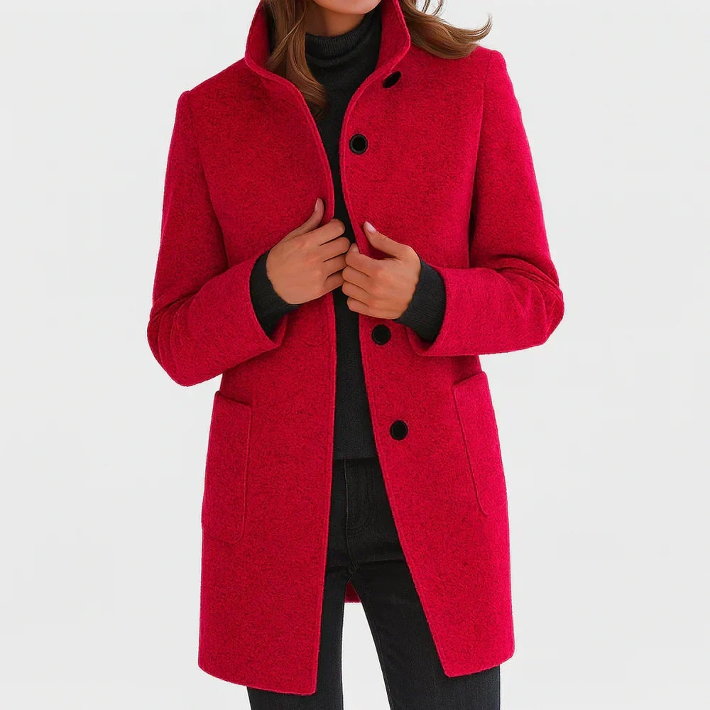 Stand Collar Button Front Wool Blend Coat 3