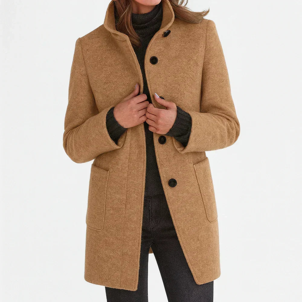 Stand Collar Button Front Wool Blend Coat 7