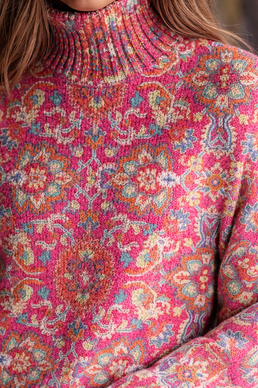 Floral Turtleneck Long Sleeve Oversized Sweater 4